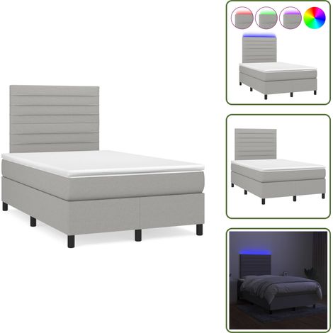 Letto con luci LED - vidaXL Letto a Molle Materasso e LED Grigio Chiaro 120x190 cm Tessuto - Materasso con molle insacchettate