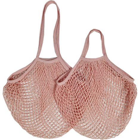 Sac En Filet Coton - Sac Réutilisable Pour Courses Fruits Légumes Jouets Plage - Poignées Longues Et Courtes - 2 Pièces (1/5)