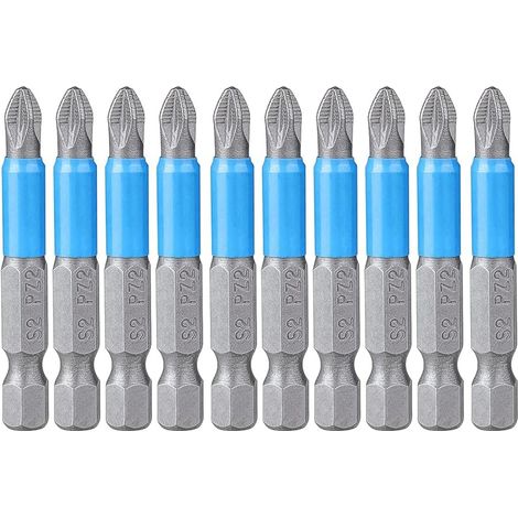 PoziDriv PZ2 Lot de 10 embouts de tournevis magnétiques Pozi, 1/4", 50 mm de long, en acier S2, pour visseuse sans fil (1/5)