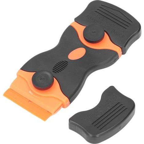 2-in-1 2-teiliger Schaber, Reinigungswerkzeug mit Klingen aus Metall und ABS-Kunststoff, schwarzer und orangefarbener Schaber für verschiedene Oberflächen. (1/5)