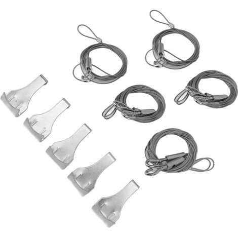 Lot de 5 fils d'acier inoxydable pour tableaux, réglables et robustes, avec crochets - Kit de suspension lourd (1/5)