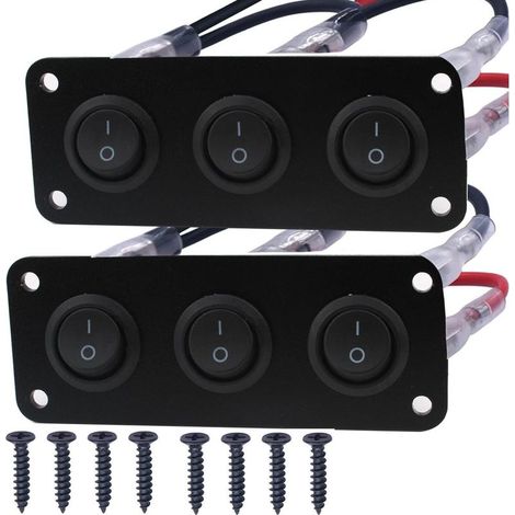 2Pcs 12V-24V interrupteur a bascule,Panneau de commutation de voiture,3 Gangs, rond Panneau de commutation 12V pour Voiture, Camion, Voitures de Course, Marine (1/5)