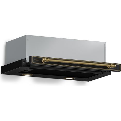 Klarstein Victoria Hotte Aspirante, 60cm Hotte à Tiroir Rétro, 358 m³/h, Classe A++, LED, 2 Filtres à Charbon, Façade Extensible, Silencieuse, Hotte Cuisine Aspirante, Noir