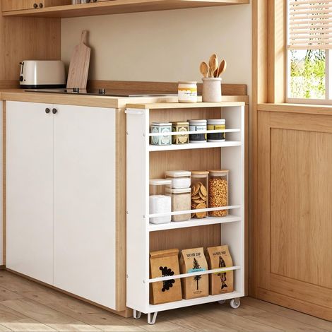 Carrello multiuso 47 x 80 x 13 cm, bianco, con 3 ripiani e ruote, salvaspazio per cucina e casa (1/5)
