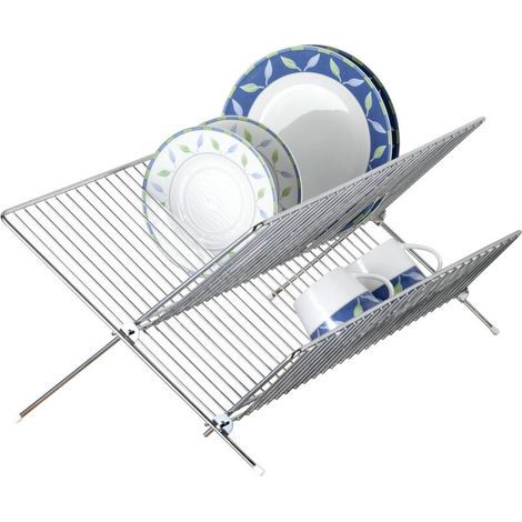 47.5cm Chrome-Plated Metal Folding Dish Drainer – Large Capacity for Plates and Cups – Non-Slip Feet for Stability (1/5)
