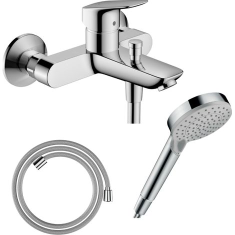 Pack mitigeur bain douche mécanique HANSGROHE Logis + Flexible Designflex + Pommeau Vernis Blend 100 EcoSmart 2jets chromé