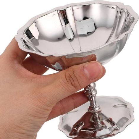 1 pezzo - Coppetta da dessert - Ciotola in acciaio inox 304 - Coppetta per gelato, ciotola per dessert per barrette, budini, macedonia di frutta - Design a loto - Argento (1/4)
