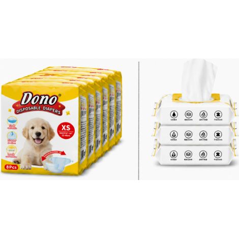 Lot couches jetables chienne XS DONO 2-3kg tour de taille 22-40cm 10 paquets cadeau 3 paquets lingettes (1/4)