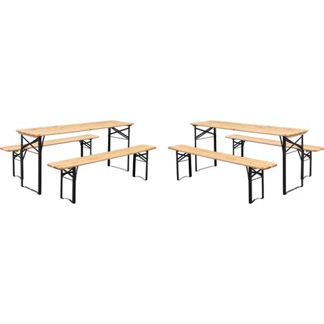 sweeek - 2er-Set klappbarer Partytische aus Tannenholz mit je 2 Bänken (1/5)