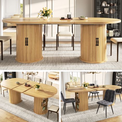 Table de salle à manger extensible, table de cuisine polyvalente avec poignées métalliques, gain de place pour petits espaces, table multifonctionnelle avec rangement caché, marron naturel, 149,8-189, (1/5)