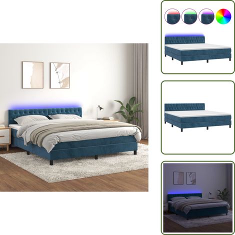 Sommier à lattes de lit avec matelas LED Bleu foncé 180x200 cm - Lit Plateforme - Lit Design - Lit Capitonné - Lit Avec Rangement - Lit Double (1/5)