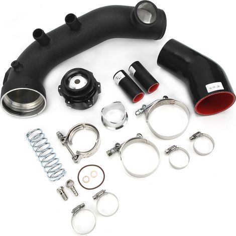 Tuyau d'admission turbo en aluminium et silicone noir avec kit soupape de décharge, compatible moteur N54 (1/5)