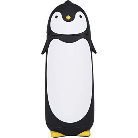 Gourde isotherme pingouin en acier inoxydable, bouteille d'eau isotherme pingouin mignonne, bouteille d'eau portable en verre pingouin mignon de 300 ml, mug de voyage à double paroi (noir) (1/5)