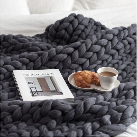 Handgewebte Decke Grobe Wollstrickdecke Decke 80100 (Dunkelgrau)