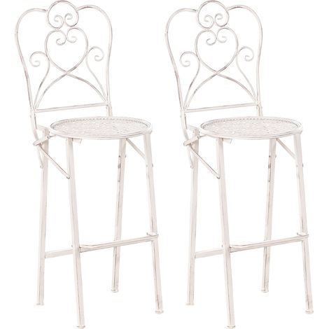 Set of 2 Garden Bar Chairs TRIESTE Folding Metal Light Beige