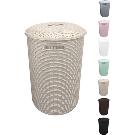 Cesto de Ropa Redondo, Capacidad 51 Litros, Diseño Rattan, Robusto y Fácil de Limpiar, Ideal para Dormitorios y Baños (1/5)