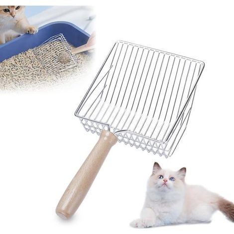 Pelle Litiere Chat,Pelle Litiere avec Manche en Bois en MéTal,Pelle à LitièRe AntiadhéSive Amovible en Acier Inoxydable pour Chaton (1/4)