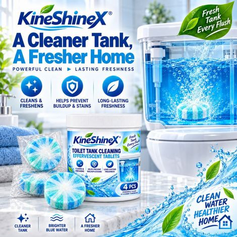 KineShineX Toilet Tank Cleaning Effervescent Tablets (4 tablets) - Blue Water Toilet Cleaning Tablets for Cleaning and Removing Scale from Toilet Tanks (1/4)