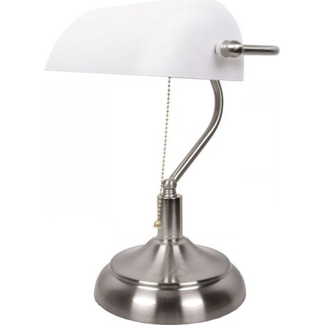 Sobremesa BANCARIO 1xE27 L.27xAn.19xAl.38cm Niquel/Blanco