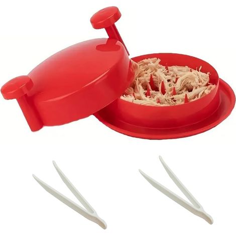 Déchiqueteur de viande manuel rouge à poignée torsadée avec base antidérapante, idéal pour effilocher la poitrine de poulet, le porc effiloché, le bœuf, le poulet, les légumes et plus encore.