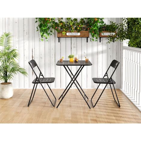 Salon de Jardin 3 Pièces Noir - Table et 2 Chaises Pliables avec Revêtement E-Coating - Résistant aux Intempéries - Design Classique Intérieur/Extérieur (1/5)