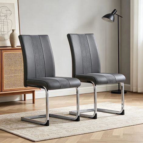 AINPECCA Set of 2 Grey Dining Chairs Dining Room Office PU Leather and Velvet Padded Seat Kitchen chairs, 2pcs (1/4)