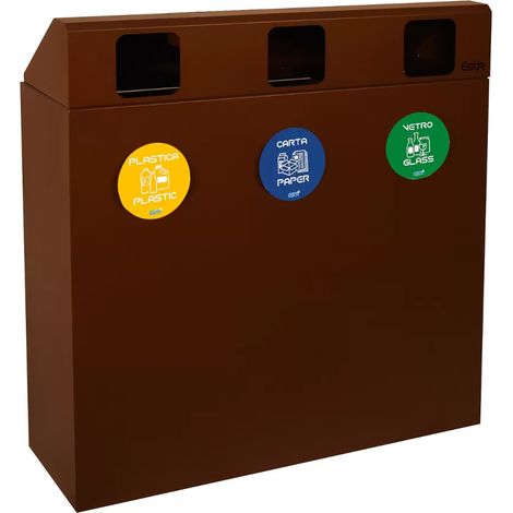 Pattumiera differenziata 3 scomparti corten con copertura (1/5)
