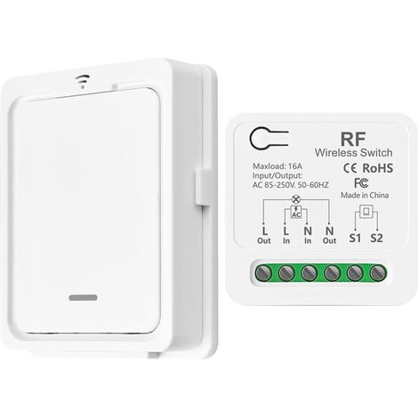 Interrupteur de lumière sans fil/Compatible avec les Interrupteurs Manuels, Récepteur à Relais de 10A et Télécommande, interrupteur marche/arrêt pour des lampes jusqu'à 1500 W (1/5)