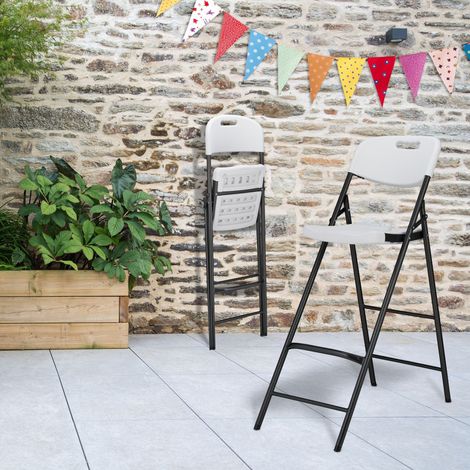 Relaxdays Barhocker klappbar, 2er Set, mit Lehne, HxBxT: 118 x 44,5 x 82 cm, hoher Barstuhl, Kunststoff & Stahl, weiß
