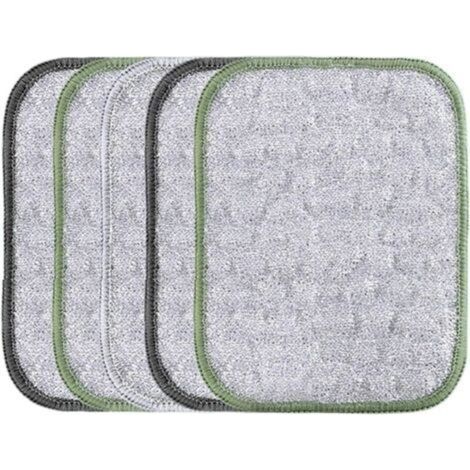 Lot de 5 torchons en fil métallique anti-rayures, chiffon de nettoyage à double usage, extérieur texturé solide, design sûr pour usage sec et humide, pour ustensiles de cuisine, grill, four, évier, 16 (1/5)