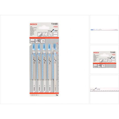Lames de scie sauteuse pour métal, coupe droite fine, Réf. Bosch : T 318 B, Qualité de lame de scie Acier à coupe rapide, Long. totale 132 mm