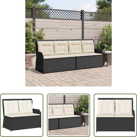 vidaXL Gartenmöbel - Gartenbank mit Kissen Schwarz und Cremeweiß Poly-Rattan (1/5)