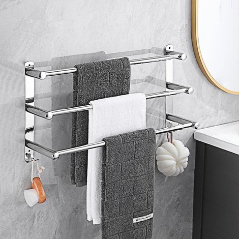 Inoxydable Porte-Serviettes de Salle de Bain 43-78CM Rétractable Porte Serviette Porte-Serviettes Mural pour Salle de Bain, Cuisine, Toilettes, Hôtel (Argent, 3 Couches)