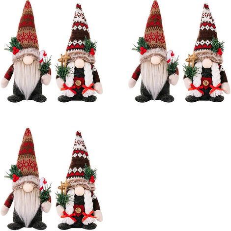 Lot de 6 décorations de Noël, gnome de Noël pour la décoration intérieure, gnome de Noël fait main, idéal pour la décoration de table (1/5)