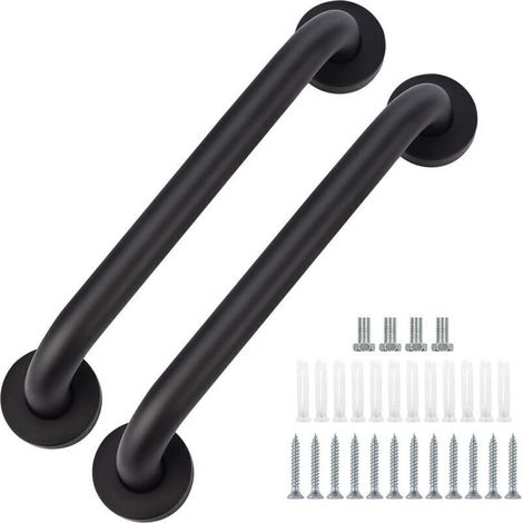 Barre d’appui salle de bain lot de 2 – 50 cm – acier inoxydable noir mat – fixation murale discrète pour baignoire, WC et douche (1/4)