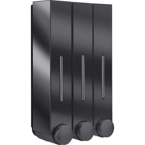 Dispensador de champú recargable, botella de plástico para líquido de ducha, capacidad de 420 ml por habitación, color negro triple. (1/5)