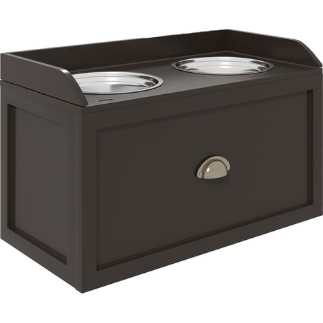 Ciotole per Cani Rialzate 60x30x36 cm in Acciaio Inox e Struttura in Legno con Cassetto Marrone (1/5)