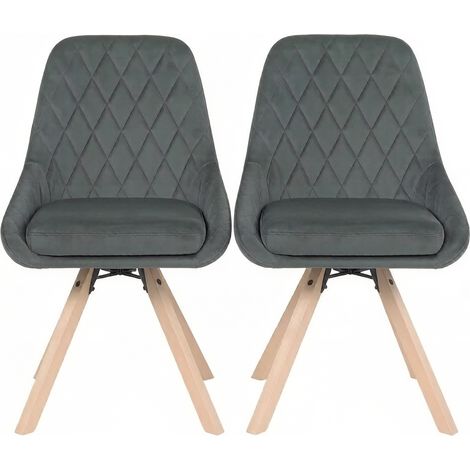Set di 2 sedie da pranzo girevoli 360° in velluto grigio scuro con gambe in legno di faggio MODENUIT (1/5)