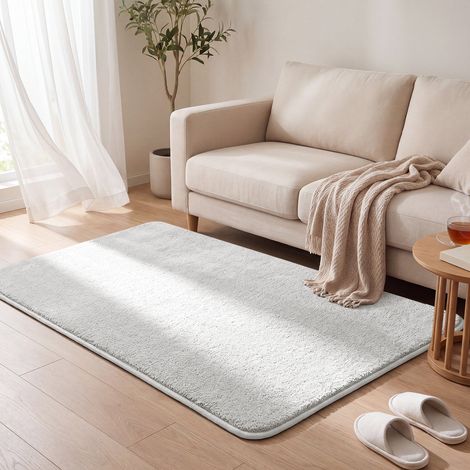 Tapis de salon poils ras doux antiderapant 120x160cm uni crème