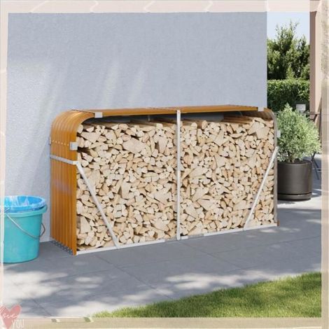 364584 Porte-bches aspect bois 180x45x100 cm acier galvanisé (1/5)