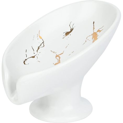 Portasapone in ceramica, a forma di foglia, bianco (1/5)