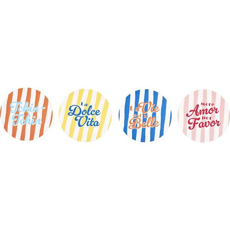 Set de 4 Dessous de Verre Colorés pour Apéritif - Décor Varié - Protège Table - en Bois MDF - Diamètre 10 cm - Hauteur 0,4 cm - Orange - Jaune - Bleu - Rose (1/3)