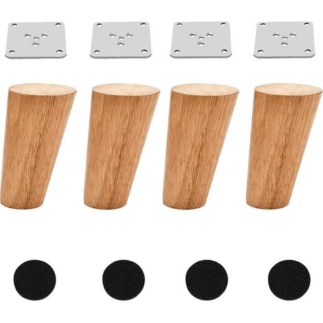 Pieds de meubles coniques en bois de 10 cm (4 pouces), lot de 4, pieds de canapé ronds, massifs et non peints, style médiéval, pieds de remplacement pour canapé (1/5)