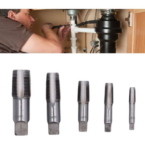 Jeu de 5 tarauds NPT en carbone pour tuyaux 3/4"-1/8" avec coffret rangement, outils plomberie mécanique DIY (1/5)
