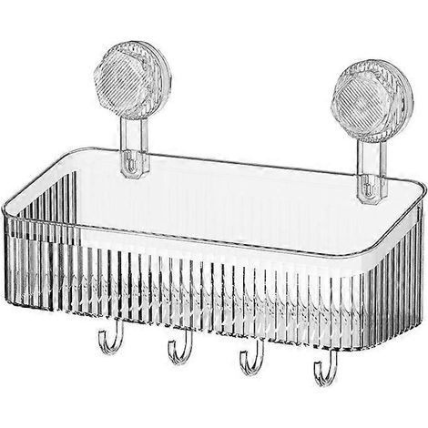 Ventouses transparentes, étagère de douche amovible sans perçage, panier de douche en plastique pour le rangement dans la salle de bain et la cuisine (1/5)