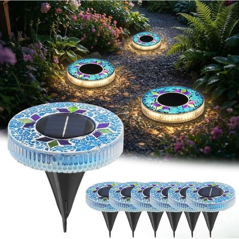 Lámpara solar de jardín tipo mosaico - Iluminación decorativa impermeable IP44, disco de 11,6 cm con sensor. (1/5)