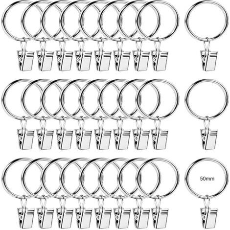 30 anneaux de rideau de 50 mm en métal, clips pour tringle à rideaux et anneaux de suspension pour rideau de douche