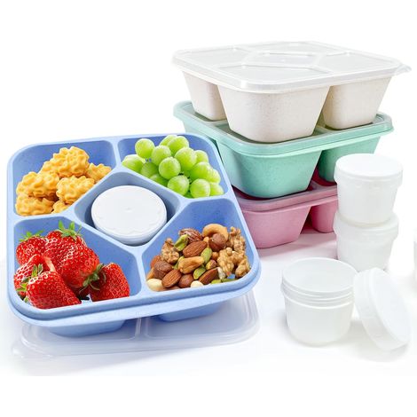 4 Boites Snack Compartiments 5 BPA Free Enfants Adultes École Travail Camping Sans BPA Sauce (1/5)