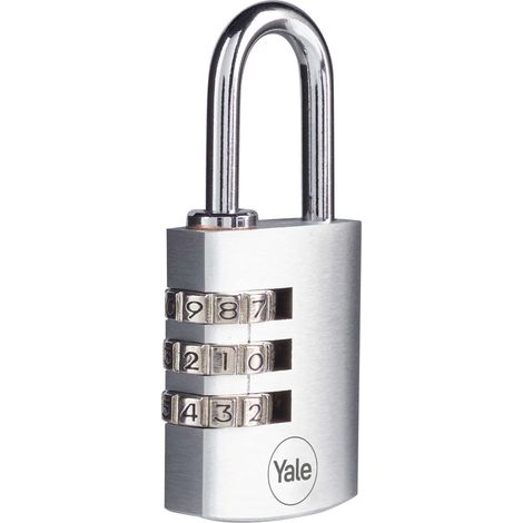 YALE Lucchetto in ottone cromato a combinazione Y151B/30/125/1 argento, corpo 30mm, arco in acciaio, combinazione a 3 cif