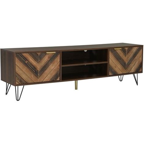 Meuble TV - GUTENT - Lowboard - 2 portes - Marron - Style scandinave moderne (1/5)